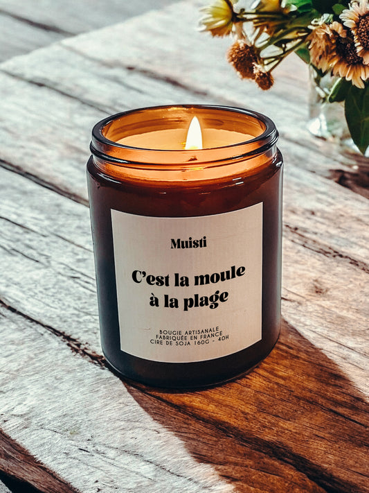 Bougie à message - C'est la moule à la plage
