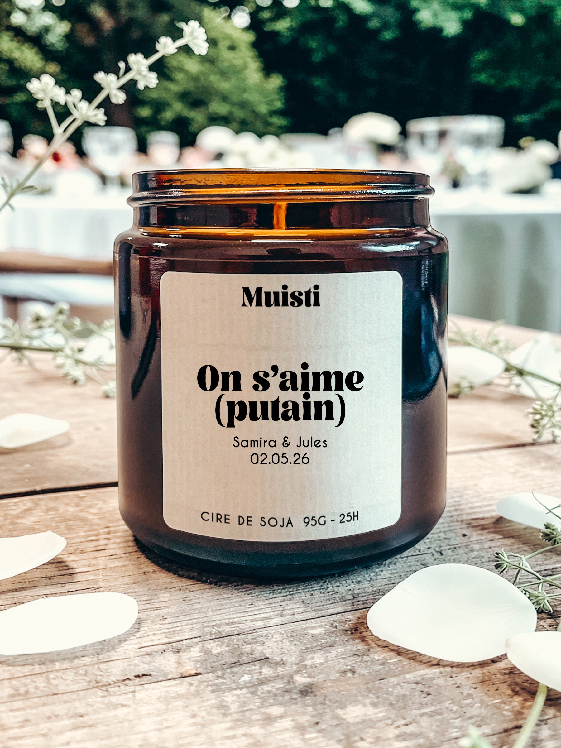 Bougies personnalisées mariage - Message + Prénoms + Date - Cadeau invité