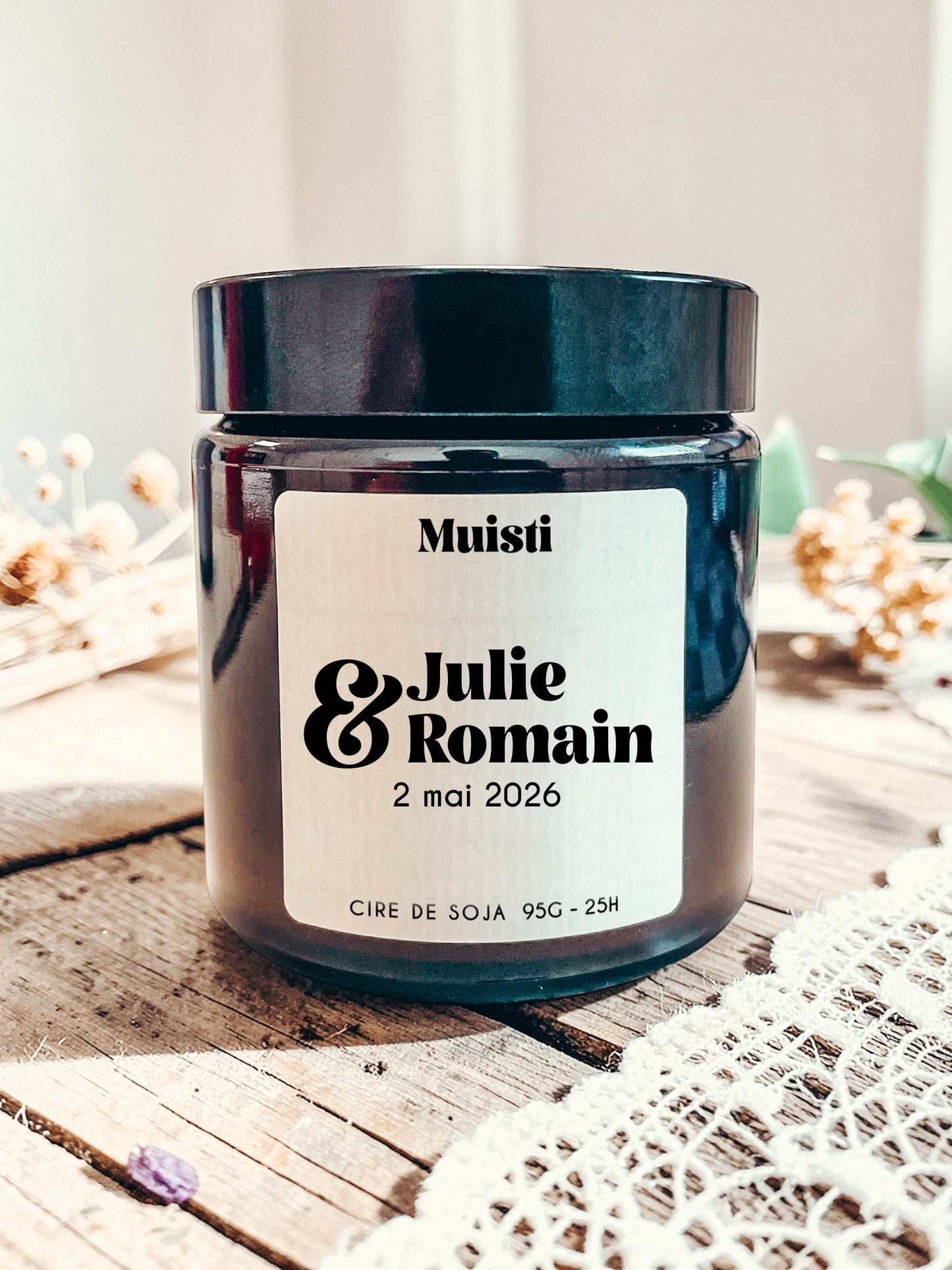 Bougies personnalisées mariage - Prénoms + Date - Cadeau invité