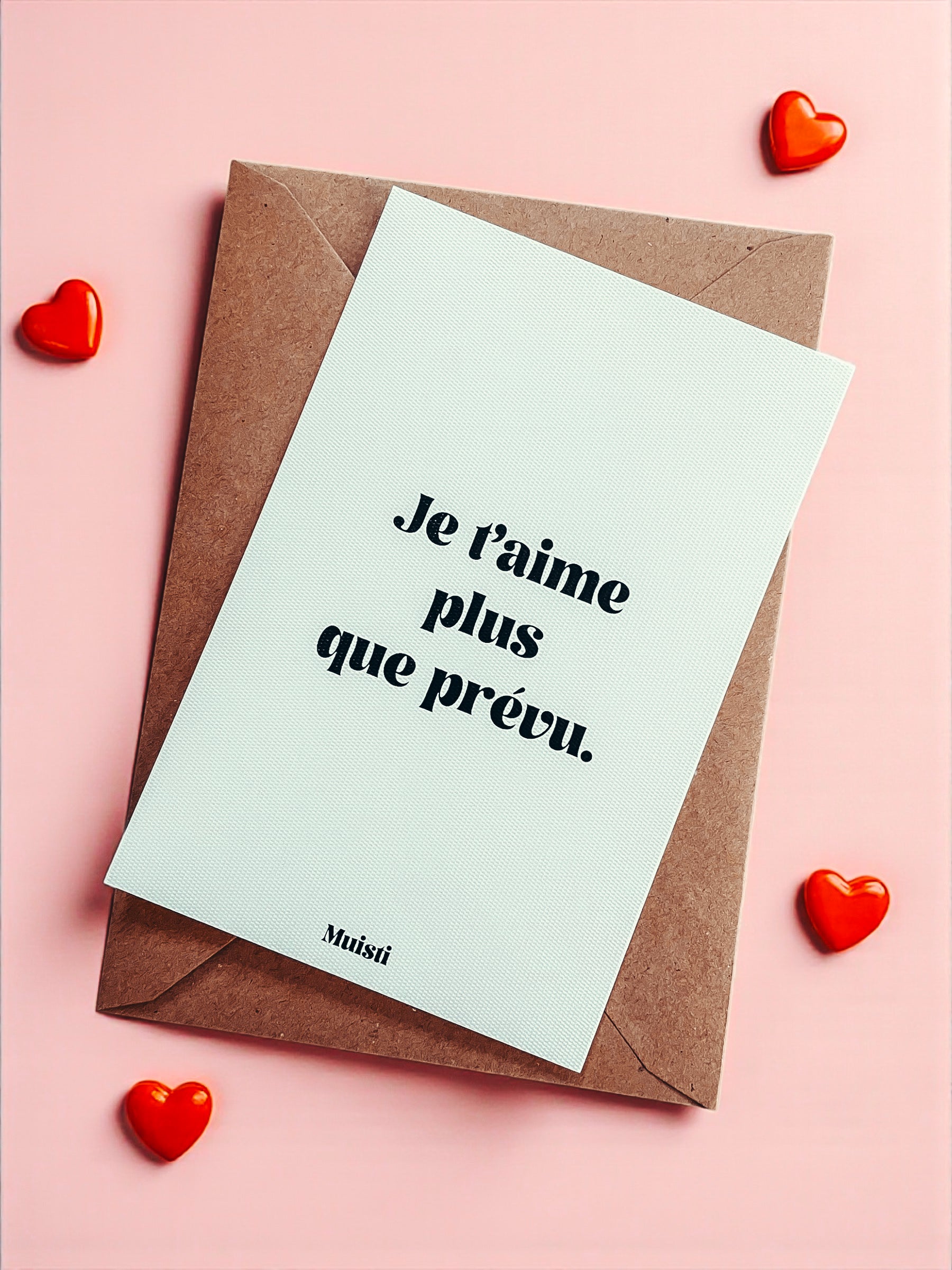 Carte postale à message - Je t'aime plus que prévu