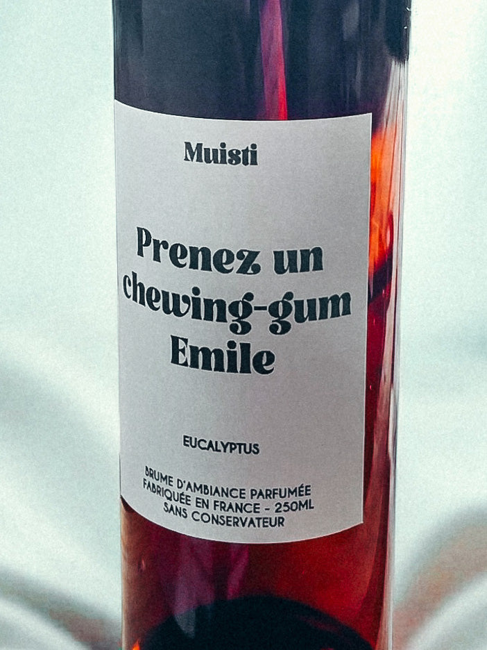Etiquette Brume parfumée eucalyptus - Prenez un chewing-gum Emile