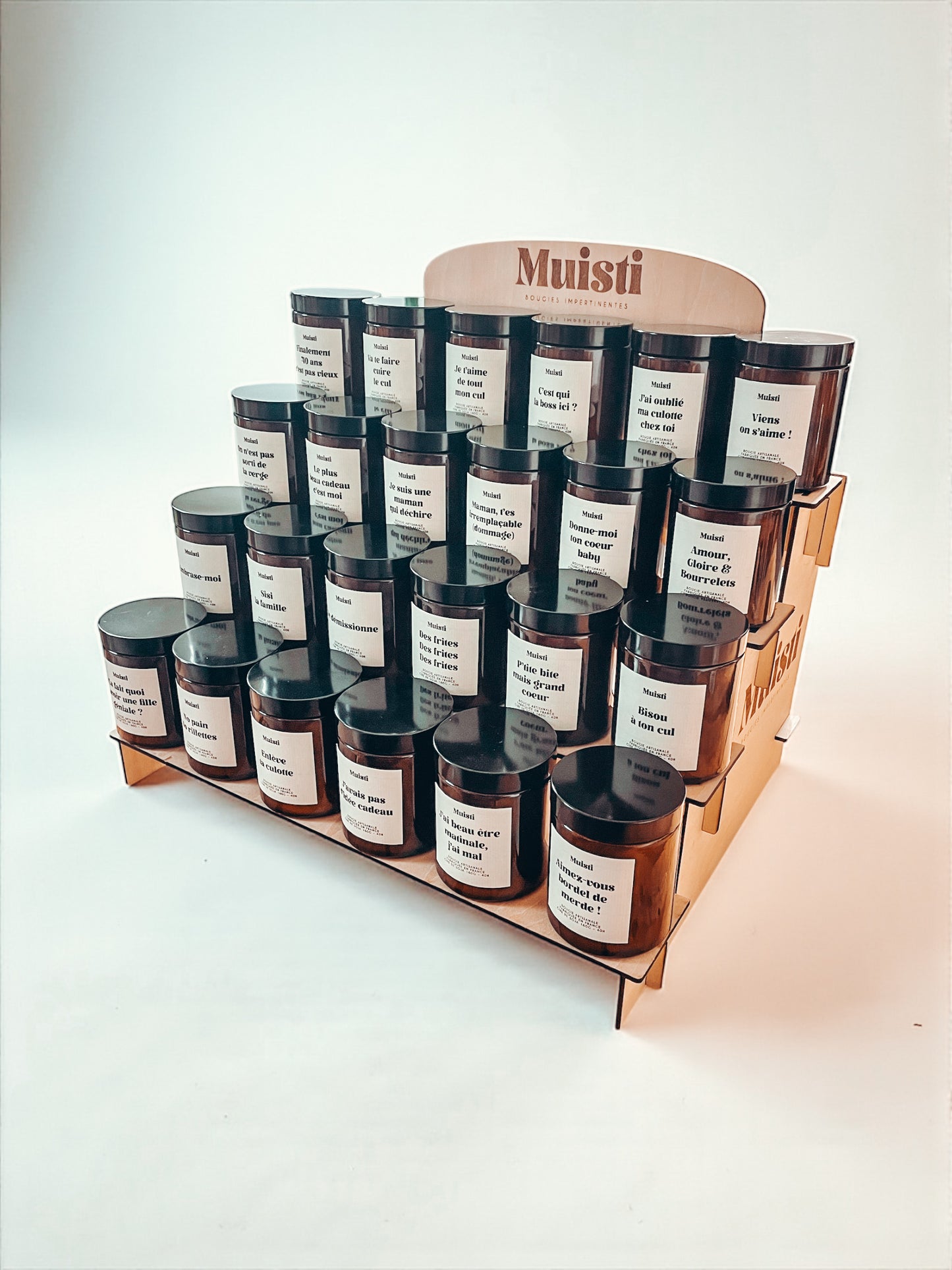 Présentoir bougies en bois Muisti