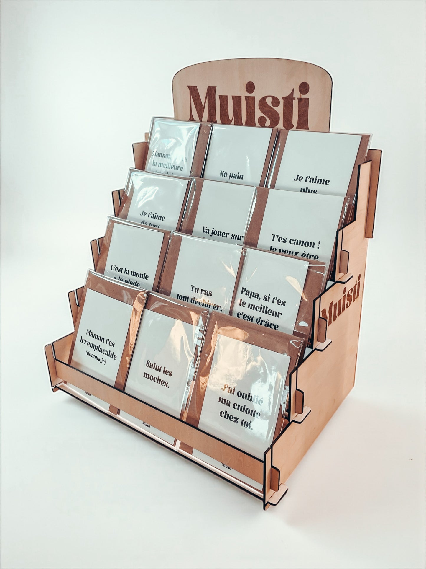 Présentoir cartes postales en bois Muisti