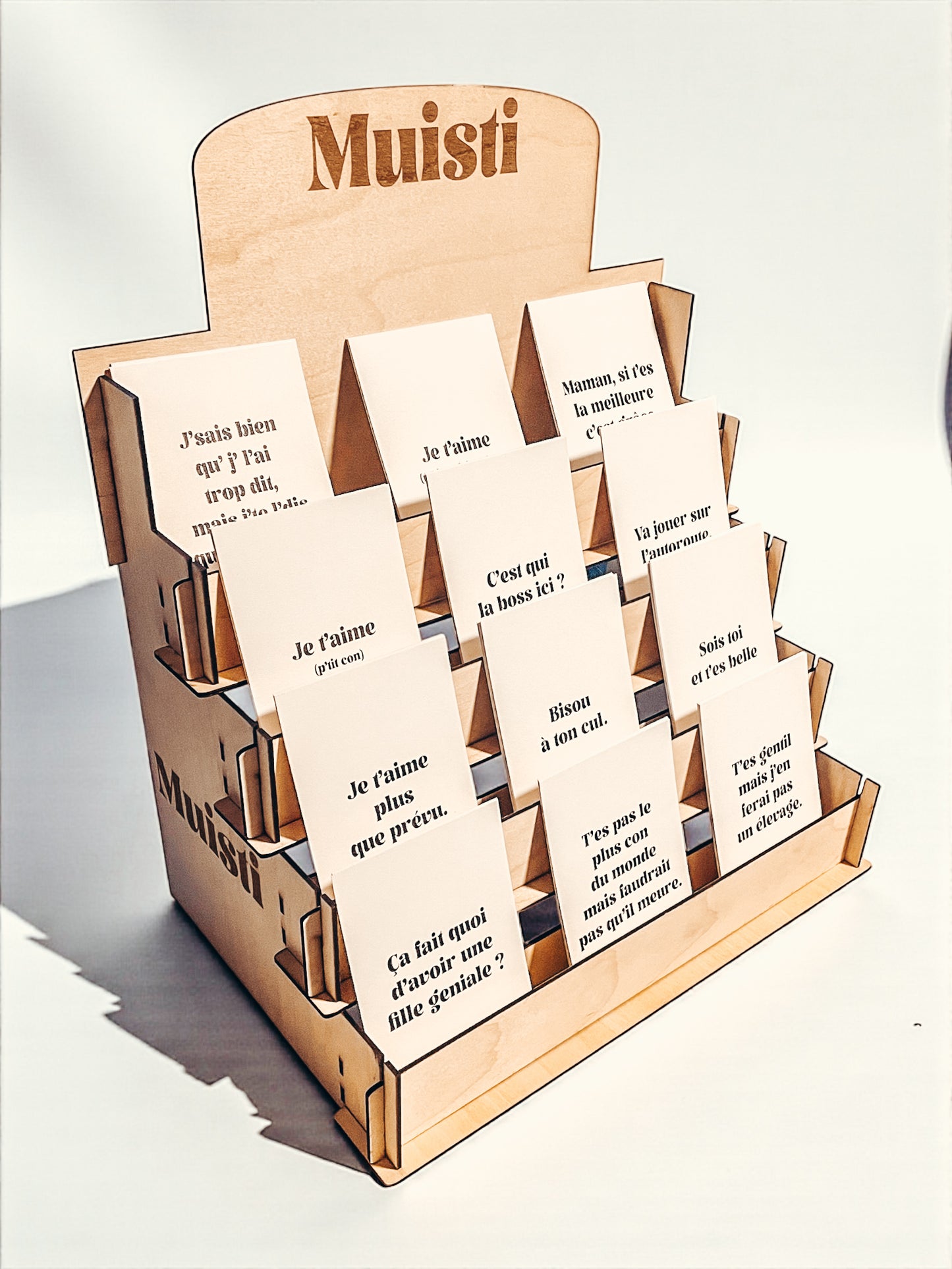 Présentoir cartes postales en bois Muisti